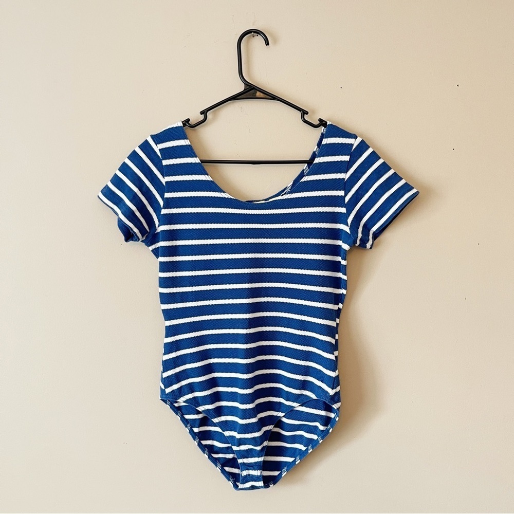 LIMITED AMERICA | Blue Striped Waffle Knit Bodysuit Sz L